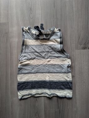 Prada Striped Tie-Neck Tank Top - Gray & Cream